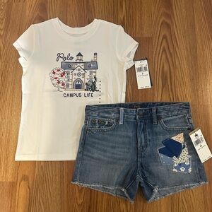 Polo Ralph Lauren Girls Campus Graphic Cotton Jersey Tee,Size 6 & Shorts,Size 6X